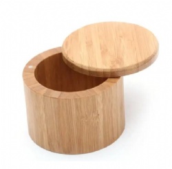 Bamboo salt pepper box spice keeper with swivel magnetic lid