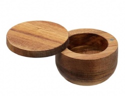 Acacia wood salt pepper box spice keeper with swivel magnetic lid