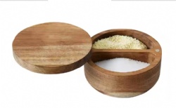 Acacia wood salt pepper divider with 2 compartments spice cellar box with lid