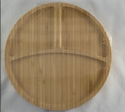 Round Bamboo serving tray with 3 divisions