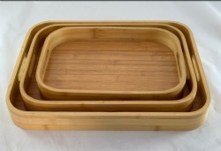 Bamboo serving tray with handle rectangular set of 3pcs