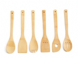 Bamboo kitchen utensils set solid spoon server slotted spoon spatula cheap price